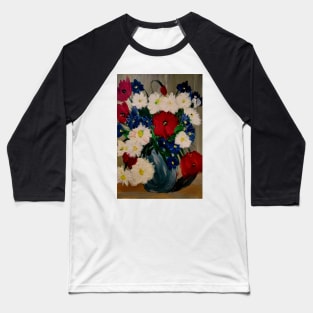 lovely vibrant bouquet of flowers in a silver vase Baseball T-Shirt